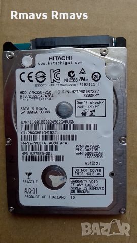 Хард диск 250GB 2.5" Hitachi 100% здраве, sata2, 7mm, снимка 1 - Твърди дискове - 46116994