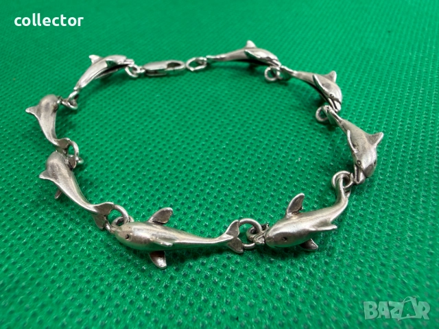 Дизайнерска сребърна гривна с делфини. №7764, снимка 7 - Гривни - 52827747