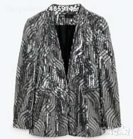 Ново сако Zara, с пайети, размер s, с етикет, снимка 2 - Сака - 52516732
