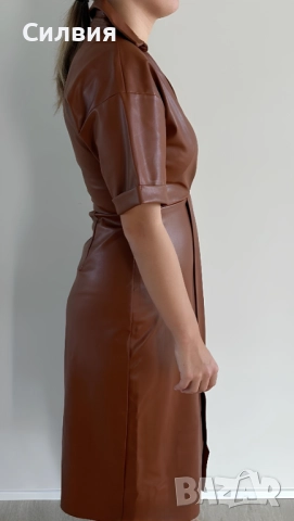 Чисто нова дълга лъскава кожена рокля "Zara" / "Зара", размер S-М, снимка 2 - Рокли - 52414200