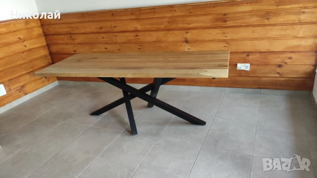 трапезна маса масив дъб с метални крака 