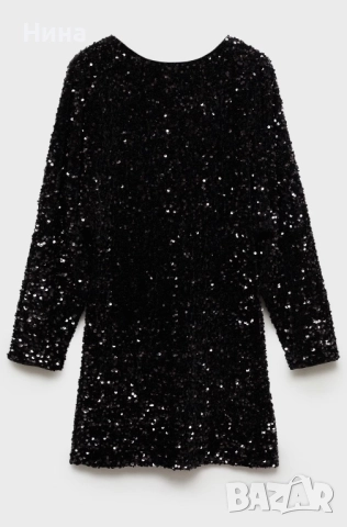 Черна рокля с пайети Манго, снимка 6 - Рокли - 52578133
