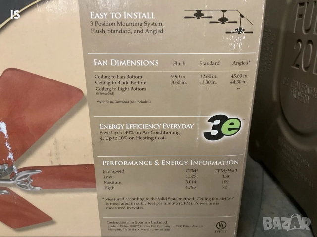 Таванен вентилатор Hunter 26418 Architect Series, снимка 2 - Други - 52235091