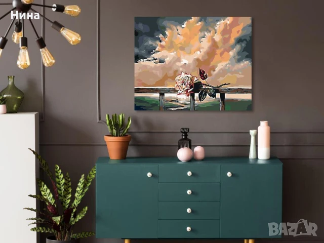 Комплект за рисуване по номера Rose, ZUTY, памучно платно върху дървена рамка, 3 четки и бои