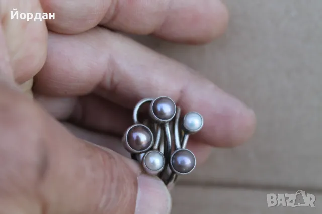 Уникален дамски сребърен пръстен с перли, снимка 3 - Пръстени - 50209936