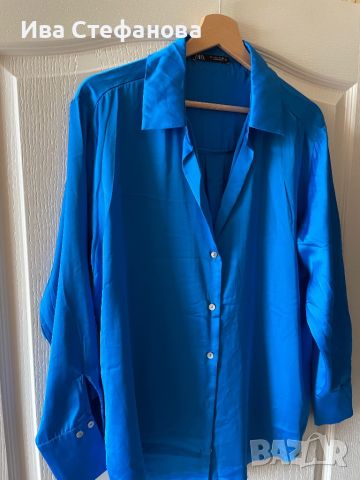 Разкошна нова синя сатенена елегантна риза zara Zara Зара  , снимка 3 - Ризи - 45863514