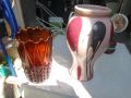 2 броя вази стъклена и керамична , снимка 1 - Вази - 45669039