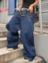 Нови baggy Casual Loose Fit Jeans дънки панталони карго двойни черно сини дизайн размер 34, снимка 6