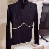 Черна блуза поло топ Alessa Алеса със златен акцент , снимка 2 - Блузи с дълъг ръкав и пуловери - 45401399