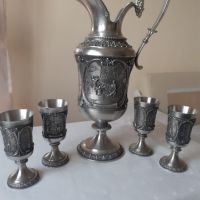 Кана и чаши за ракия от калай Antik*Vintage*, снимка 1 - Антикварни и старинни предмети - 45119346