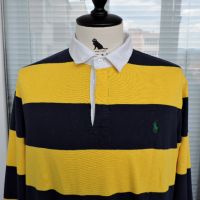 Polo Ralph Lauren Vintage 90’s Pique Rugby Shirt Men’s Yellow/Blue Striped XL, снимка 2 - Блузи - 45265055