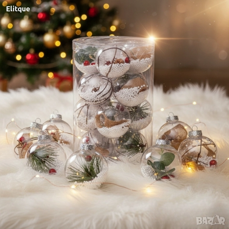 Комплект прозрачни коледни топки за украса - 16 броя в комплект, снимка 1