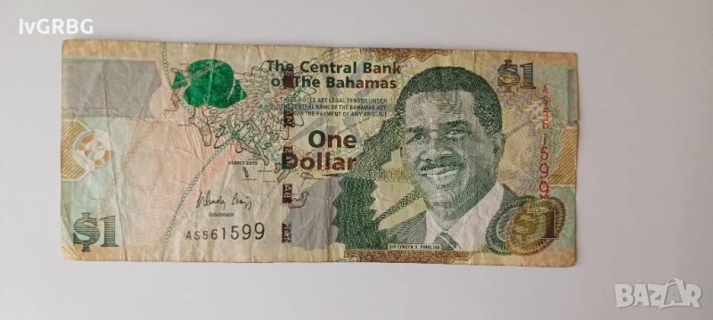 1 долар Бахамите 2015 1 Бахамски долар Банкнота от Бахамите , снимка 1