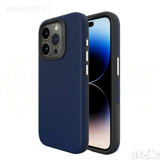 Силиконов твърд кейс Vmax Triangle и Протектор , За iPhone 15 Pro Max (6.7), Тъмносин, снимка 1