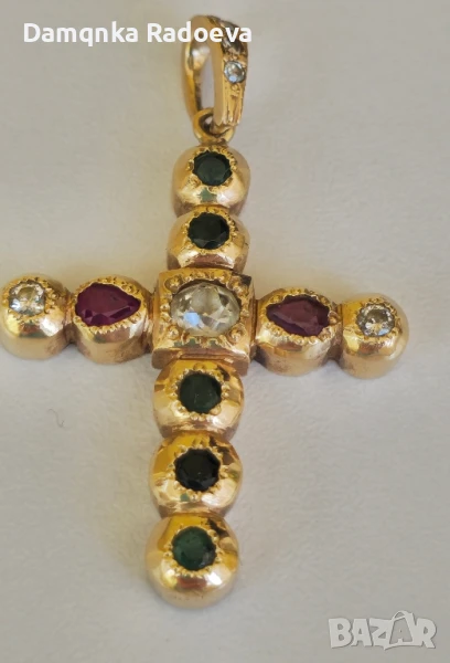 Златен кръст с Диаманти и Рубини-ръчна изработка , снимка 1