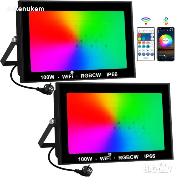 НОВИ! RGB LED Прожектори, WiFi, Bluetooth, Дистанционно, 2 бр/к-кт, снимка 1