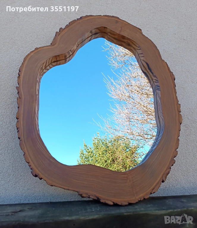 Голямо ОГЛЕДАЛО с масивна дървена рамка от дънер с външен ръб, снимка 1