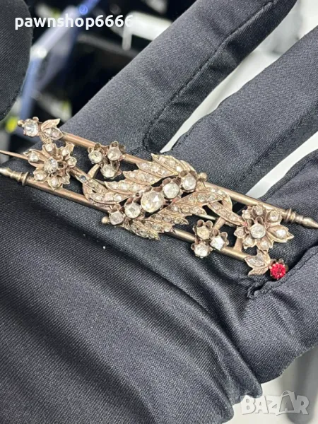  Антична отоманска игла-брошка от 19-ти век с 8K розово злато и диаманти, снимка 1