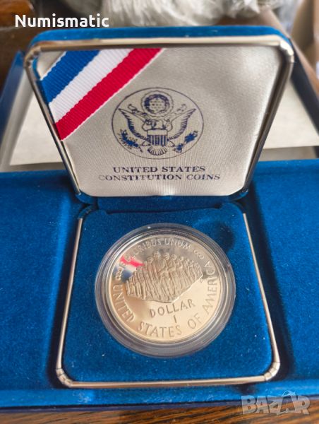 Сребърен долар със сертификат - 1987, 200 години Конституция, снимка 1
