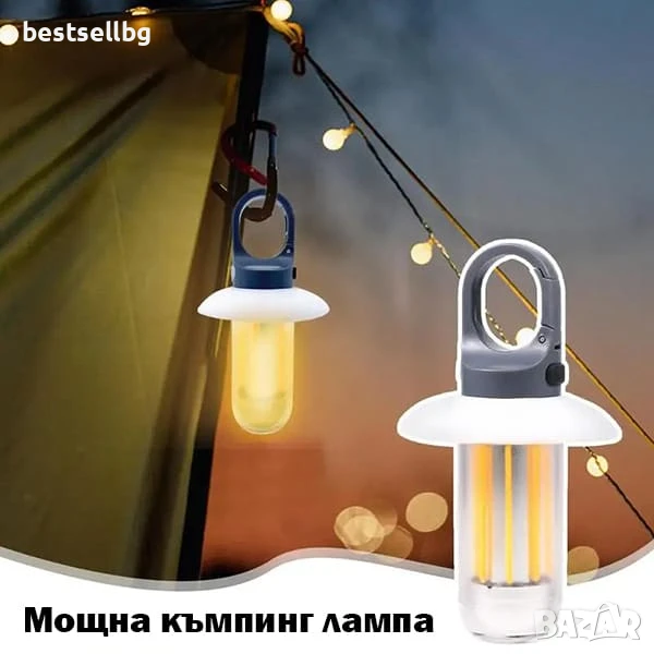 Мощна къмпинг лампа осветление за палатка риболов туризъм аварии автомобил LED фенер USB зареждане, снимка 1