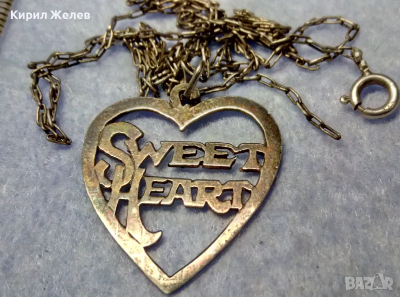 SWEET HEART СРЕБЪРЕН МЕДАЛЬОН СЪРЧИЦЕ СТЕРЛИНГОВО СРЕБРО 925 STER. AM АНГЛИЯс СРЕБЪРНА ВЕРИЖКА 25108, снимка 1
