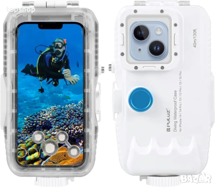 Водоустойчив калъф PULUZ 40M/130FT за iPhone 15/15 Pro/14/14 Pro/13/13 Pro/12/12 Pro, защитен корпус, снимка 1