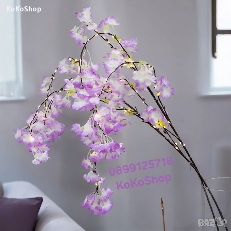 Декоративни клонки с цветя и LED светлини-135 см, снимка 1