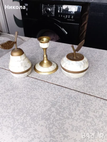 Свещници от месинг и седеф, снимка 1