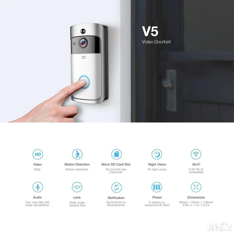 ML-V6 Смарт видео звънец с камера, снимка 1