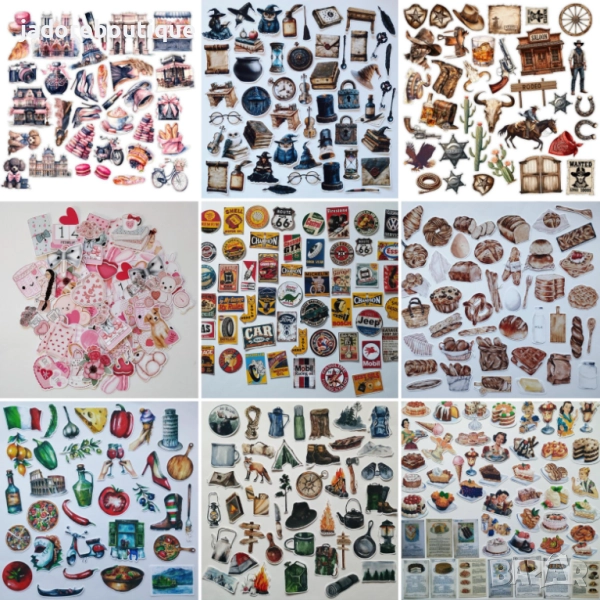 Дизайнерски скрапбук стикери различни теми Париж/ Италия/ Печива/ Къмпинг и други, снимка 1