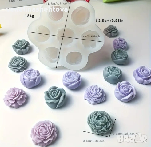3D 7 цветя микс божур роза пъпка цъфнали силиконов молд свещи сапун смола фондан декорация торта , снимка 2 - Форми - 54162290