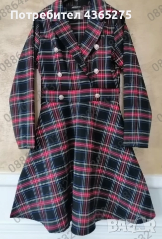 Ново🤶🤶🎅 ❤️Уникална рокля в черно-Каре, разкроен модел в долната част❤️🌲🌲🤶🎅 XS S M L , снимка 2 - Рокли - 52461774