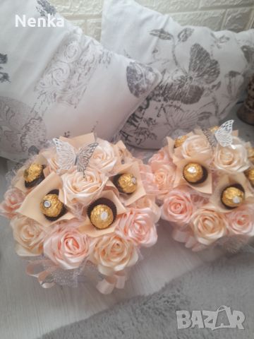 Кутии със сатенени рози и бонбони , снимка 5 - Декорация за дома - 45723776