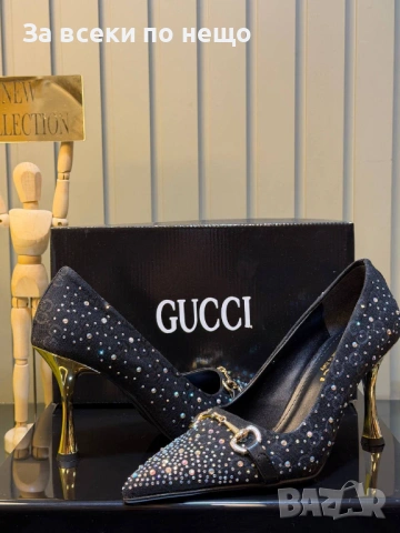 Gucci Дамски Черни Обувки С Камъни И Метален Ток Гучи Код SK1298