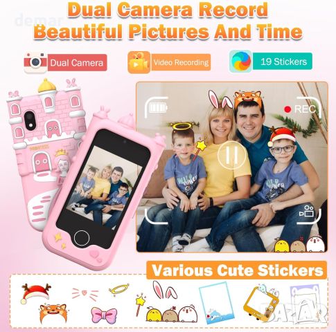 Gofunly Детски смарт телефон за деца 3+ г., 2,8-инчов, сензорен екран с 32 GB карта, камера, розов, снимка 5 - Образователни игри - 46306492
