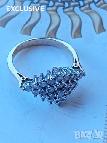 Златен пръстен с 1ct диаманти/ 25 броя/ цена в магазина над 6000 лв.Договаряне!, снимка 6 - Пръстени - 45990815