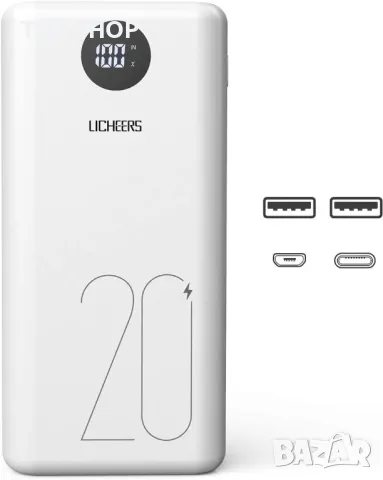 Външна батерия Licheers power bank преносима захранваща 2 порта type-C