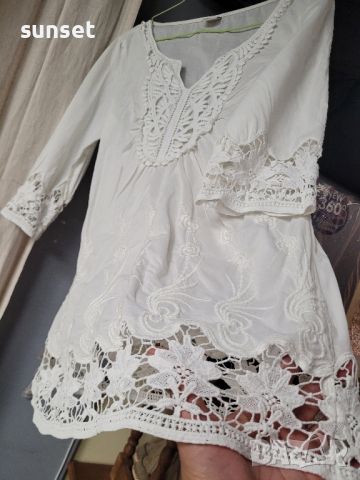  ESPRIT Бяла памучна риза с БРОДЕРИИ!!- 38 размер, снимка 1 - Ризи - 46428526