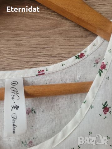 Нова бяла блуза на цветя памучна материя , снимка 6 - Тениски - 45471703