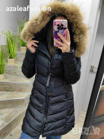 Дълго зимно яке с естествен косъм черно, снимка 3 - Якета - 52686595