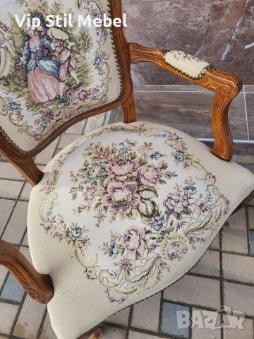 Френски кресла с гобленова дамаска , снимка 4 - Антикварни и старинни предмети - 46102059