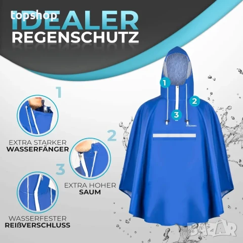 ЧИСТО НОВО Велосипедно пончо за дъжд CYCLEHERO водоустойчиво дъждобран за велосипед с рефлектори, снимка 2 - Аксесоари за велосипеди - 50511256