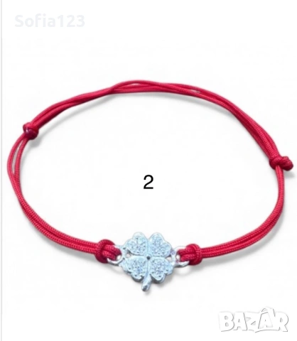 Сребърни гривни с червен конец, снимка 3 - Гривни - 53243911