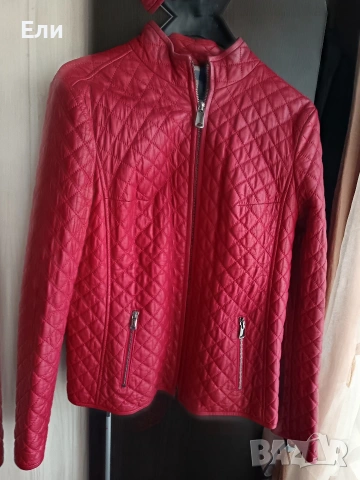 Червено кожено дамско яке естествена кожа , снимка 4 - Якета - 53018231