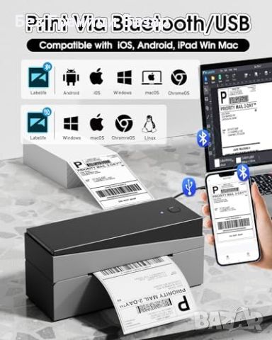 Нов Bluetooth термален принтер за етикети 4x6 за малък бизнес, снимка 7 - Принтери, копири, скенери - 46451545