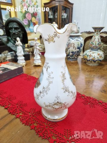 Страхотна антикварна колекционерска белгийска ваза Опалин , снимка 3 - Вази - 45649859