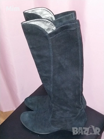 Черни велурени ботуши номер 44 високи 50 см , снимка 8 - Дамски ботуши - 53210680