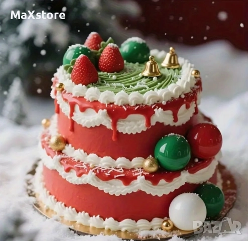 28 броя Коледни зелени бели червени топчета на тел от стиропор за декорация на торта , снимка 3 - Други - 51978803