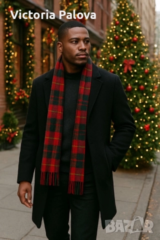 Оригинален шотландски вълнен шал STUART BLACK Tartan, снимка 11 - Шалове - 52715531