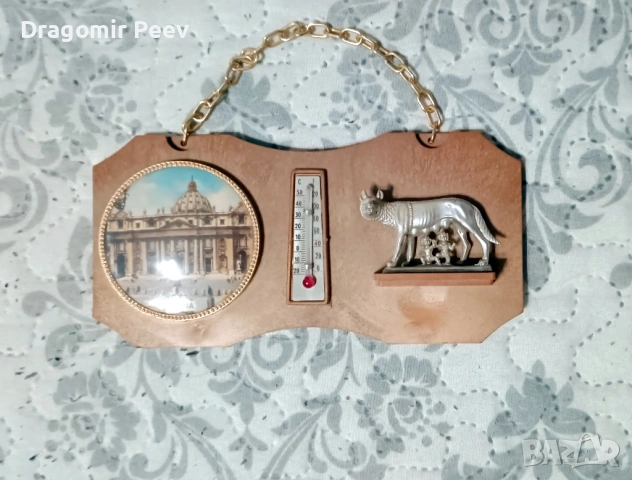 Винтидж сувенирен термометър "Roma" - Свети Петър и Капитолийската вълчица
